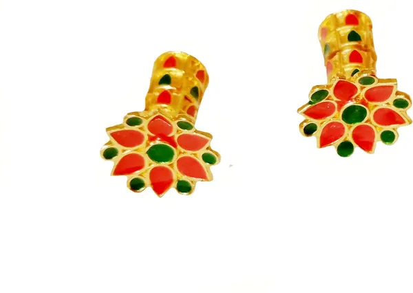 Assamese_Traditional_Copper_Gold_Plated_Red_Green_Colour_Thuriya_Stud_Earring_For_Girls_&_Women